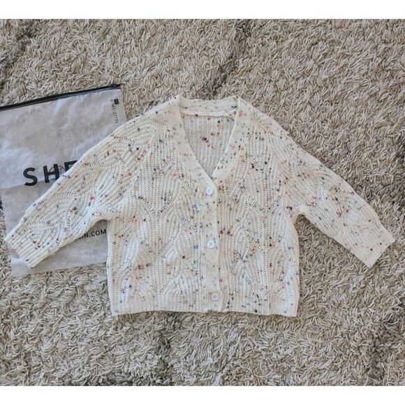 Girls Creme Colored Confetti Button Cardigan Size 5 - Picture 1 of 3